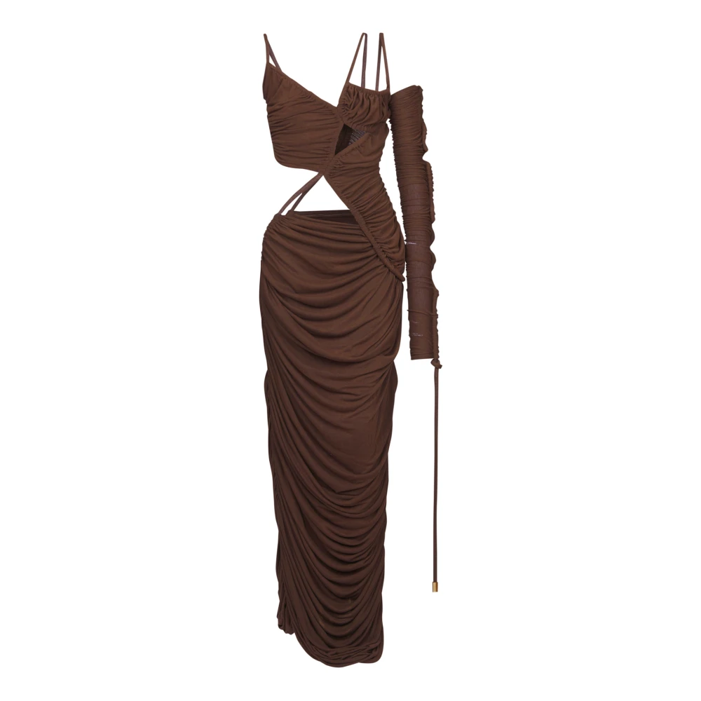 Balmain Kvinno Brun Klänningar Dam, S, Asymmetrisk Draperad Maxiklänning I Jersey