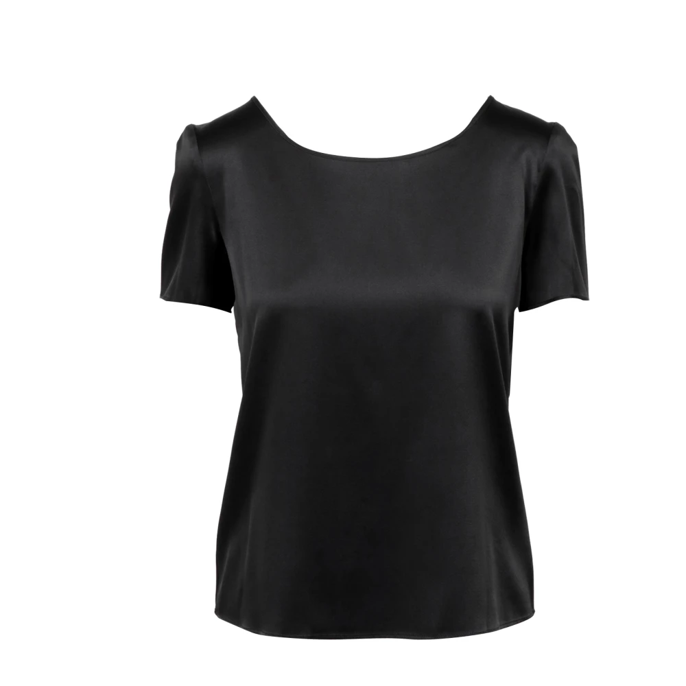 Pennyblack Zwarte zijden satijnen blouse korte mouwen Black Dames