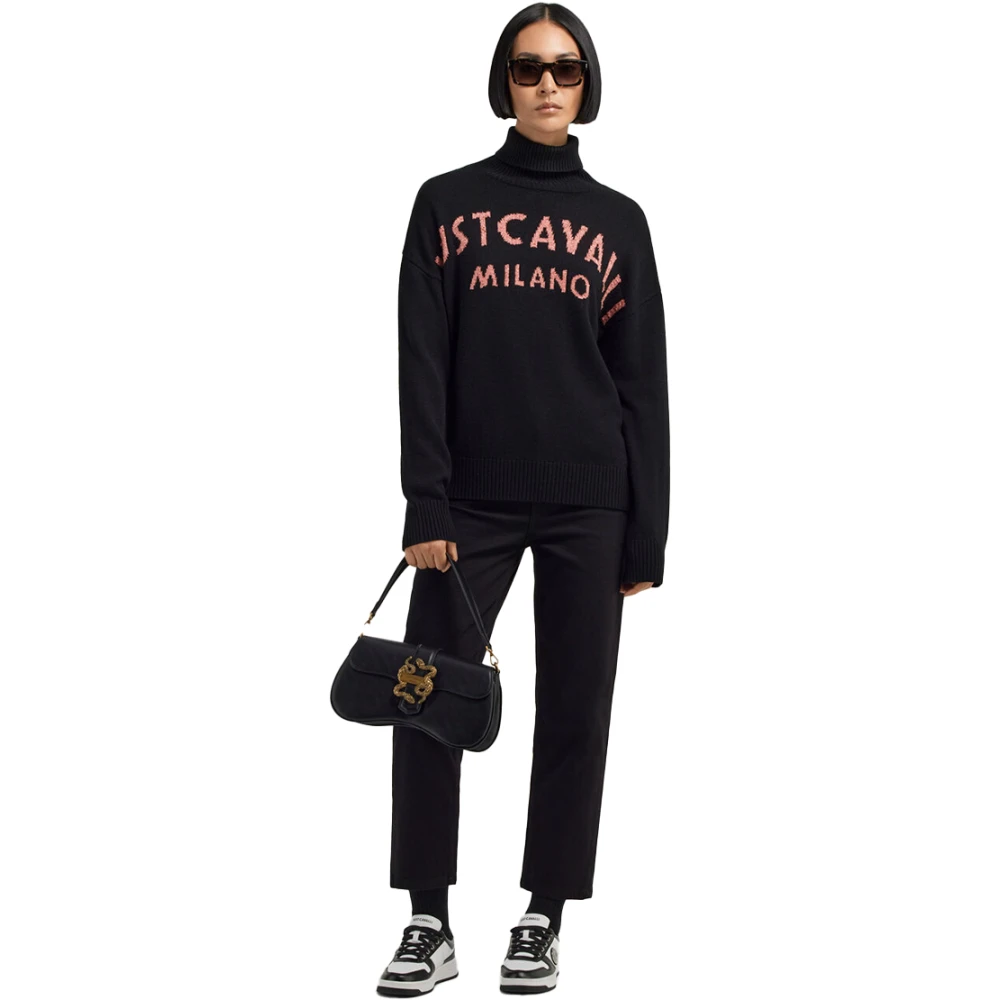 Just Cavalli Geborduurde Logo Trui in Roze Black Dames