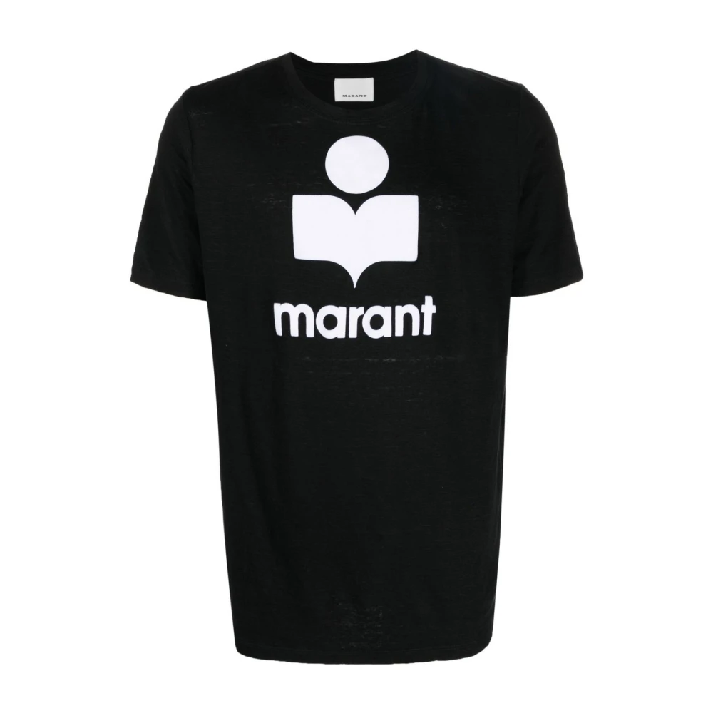 Isabel marant Zwart Logo Linnen T-shirt Black Heren