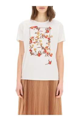 T-shirt med blommigt tryck och rund hals