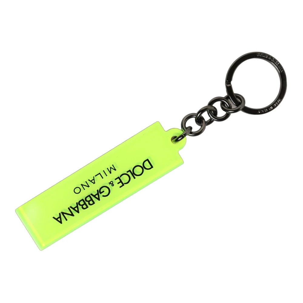 Dolce & Gabbana Neon Green Logo Print Charm Metal Keychain Keyring - Image 2