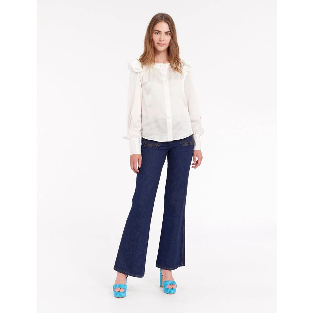 Ines De La Fressange Paris Moderne Gerimpelde Zijde Katoen Top White Dames