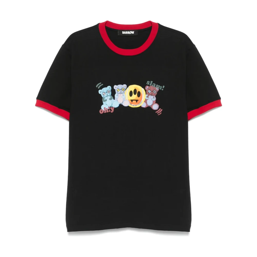 Barrow Zwarte Crew Neck T-shirt met Front Print Black Heren