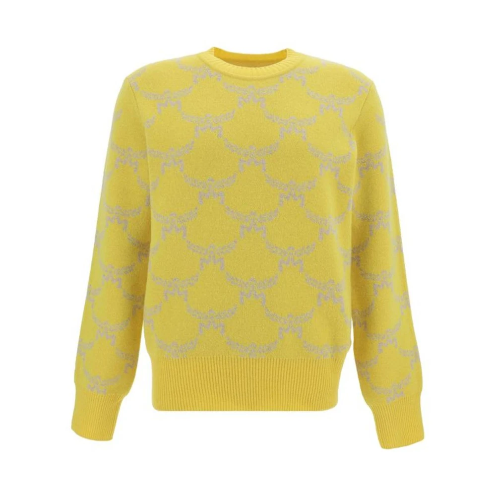 MCM Geribbelde wollen trui met ronde hals Yellow Heren