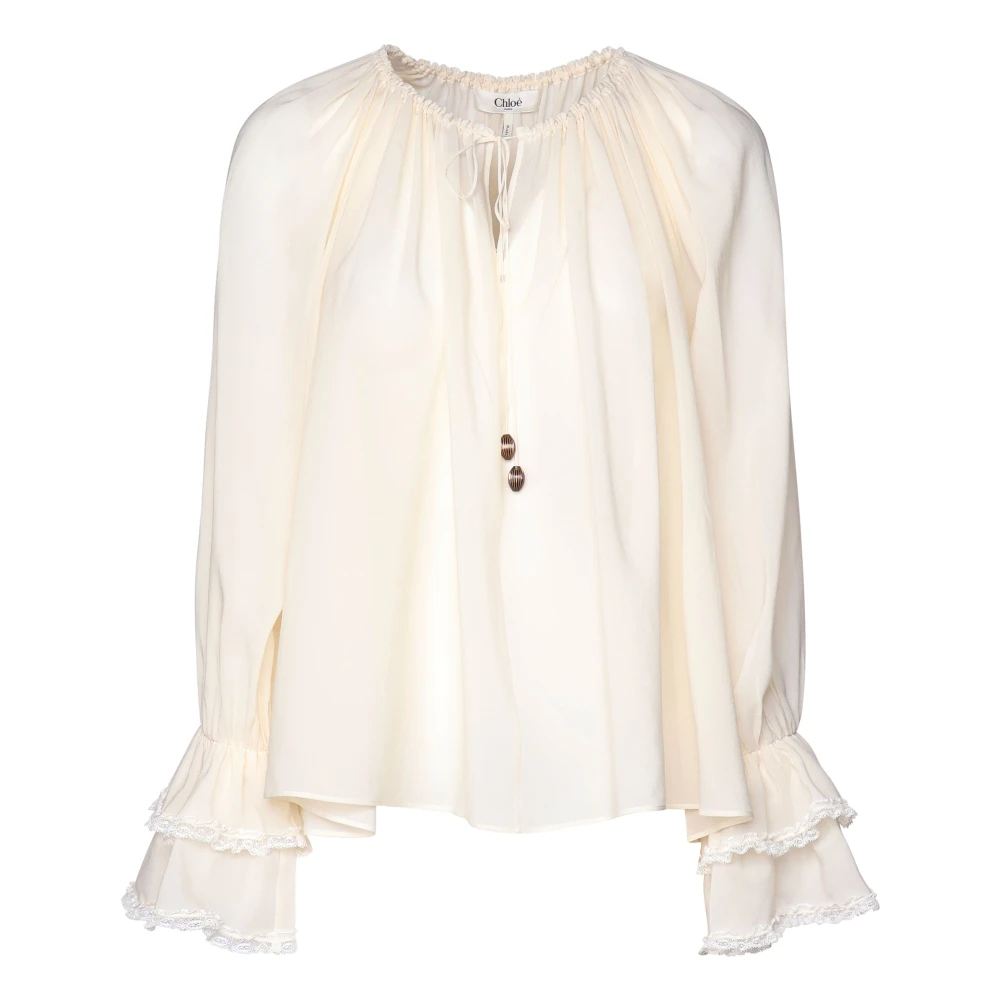 Chloé Witte Katoenen Blouse met Ruches White Dames