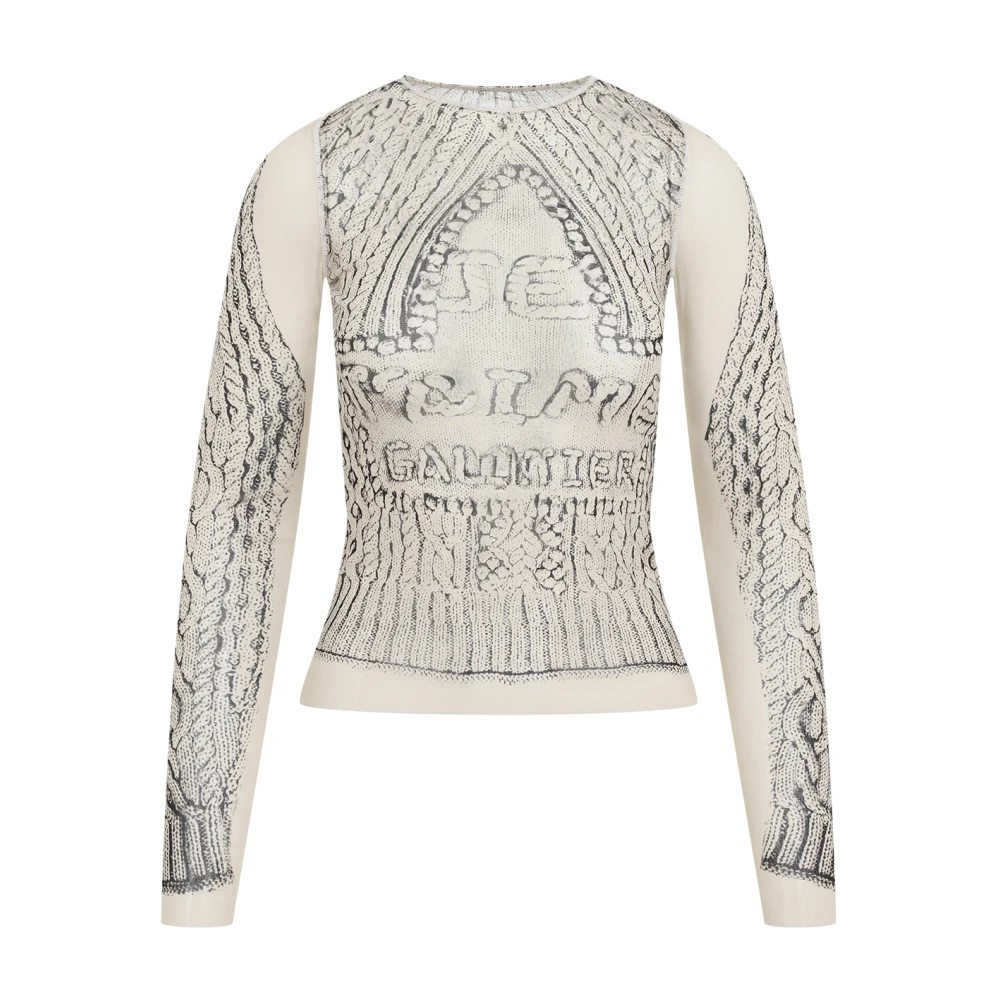 Jean Paul Gaultier Gedrukte Mesh Longsleeve Top Beige Dames