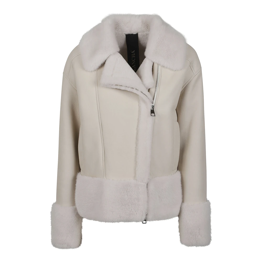 Blancha Klassieke Leren Bikerjas Beige Dames
