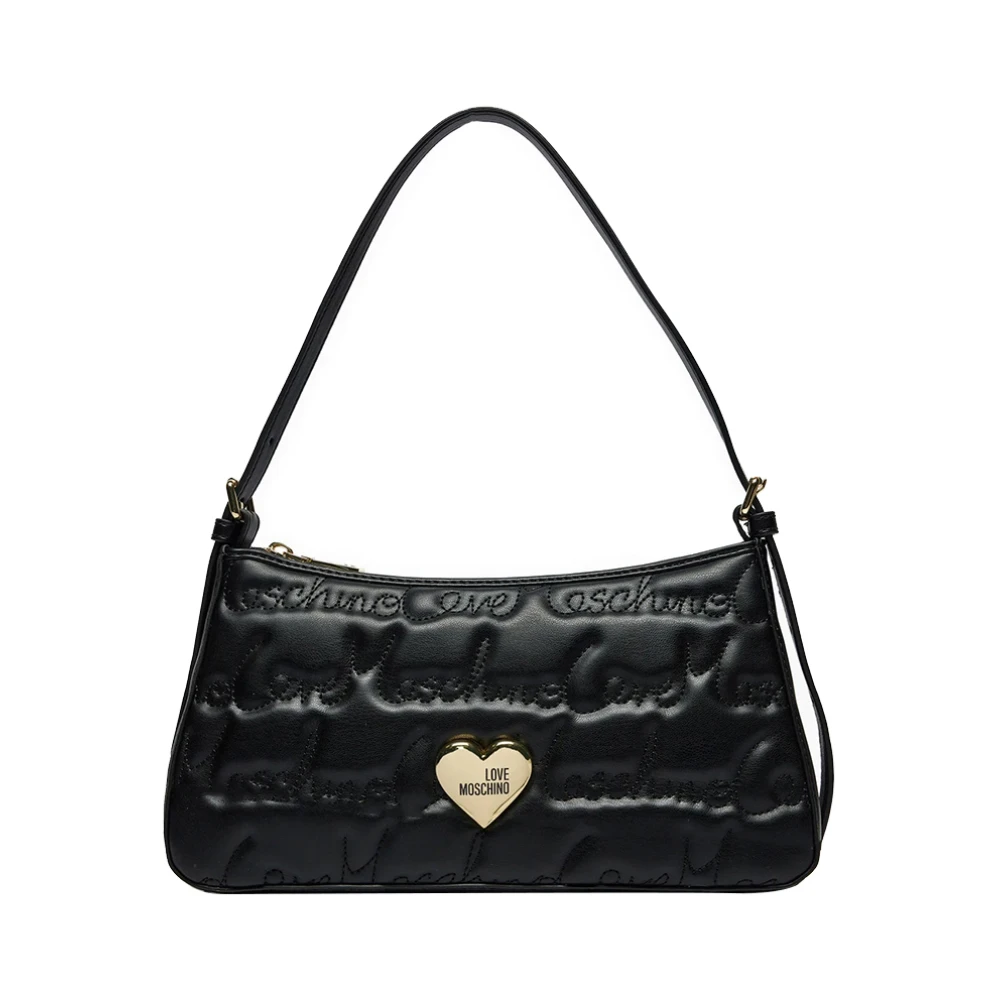 Moschino Zwarte schoudertas met gouden logo Black Dames