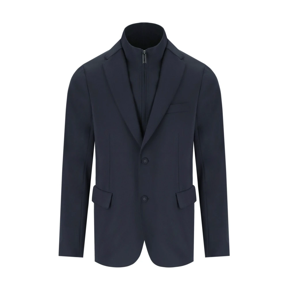 Emporio Armani Blauwe Gelaagde Getailleerde Jas Blue Heren
