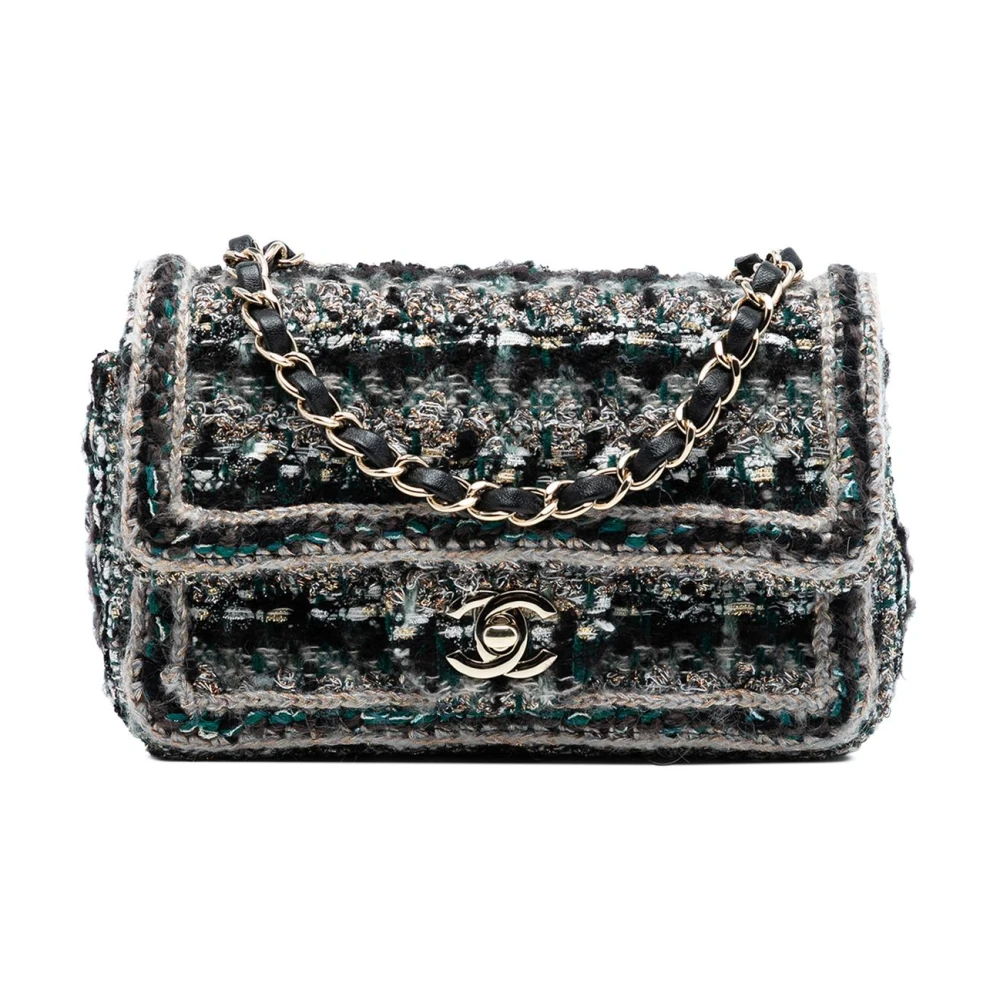 Chanel Vintage Women's Black Pre-Owned Flap Tweed Handbag
