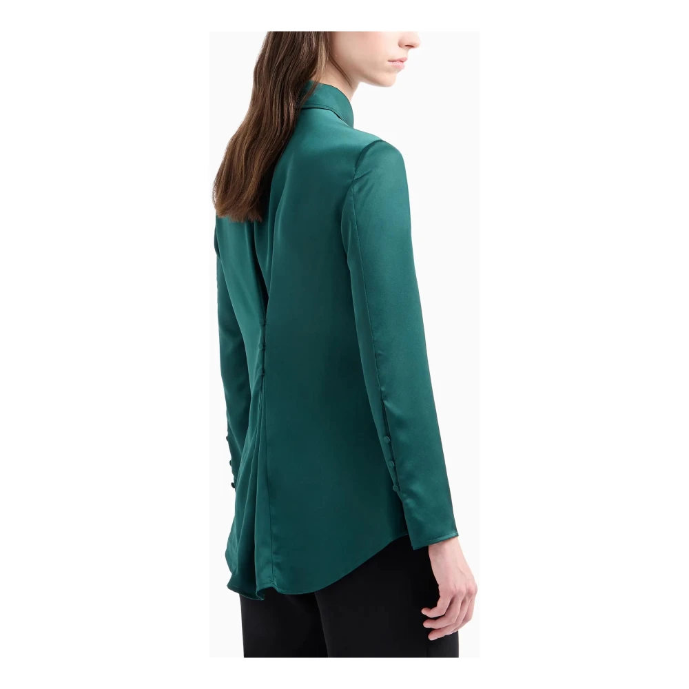 Emporio Armani Satin Crepe Classic Collar Shirt Green Dames