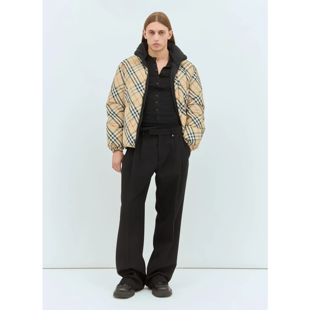 Burberry Wijde wollen broek met voorplooien Black Heren