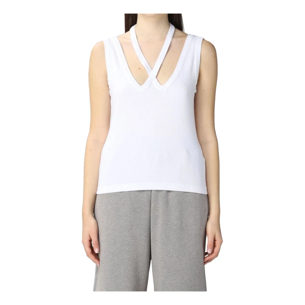 MM6 Maison Margiela Geribbelde katoenen top zonder mouwen White Dames