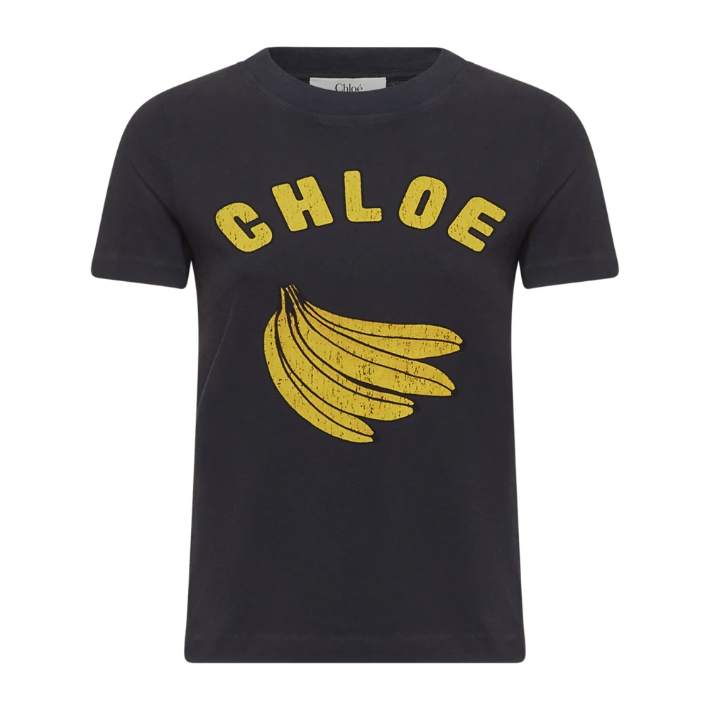 Chloé Banana Logo Print Blauw T-shirt Blue Dames