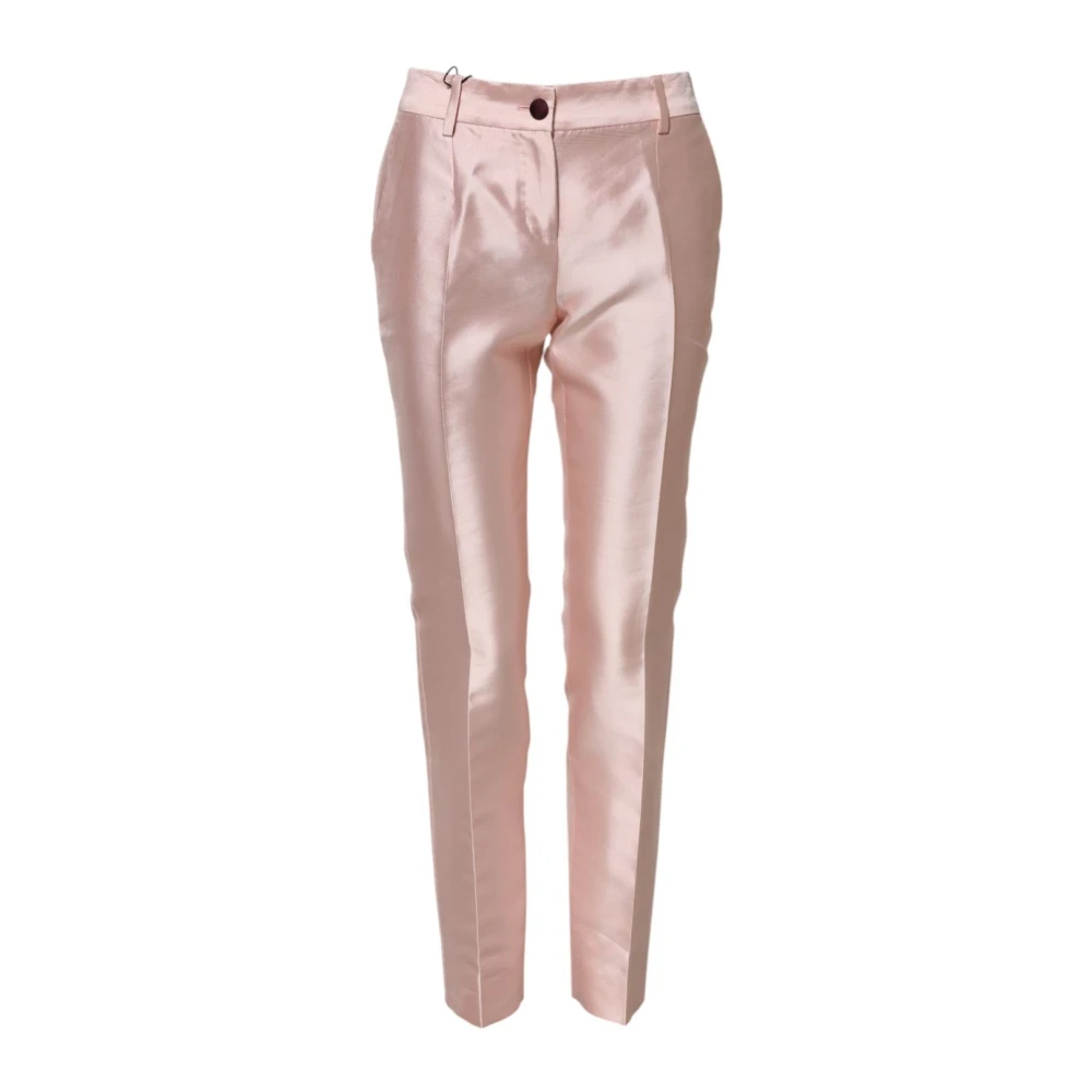 Dolce & Gabbana Women's Pink Luxury Silk Tapered Trousers With Logo - Slim-Fit Trousers - 2XS - Trousers