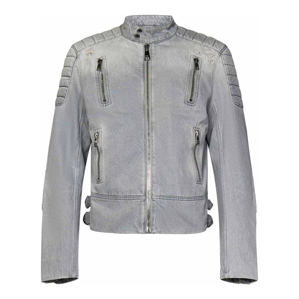 Balmain Grijze Denim Jas Aw24 Gray Heren