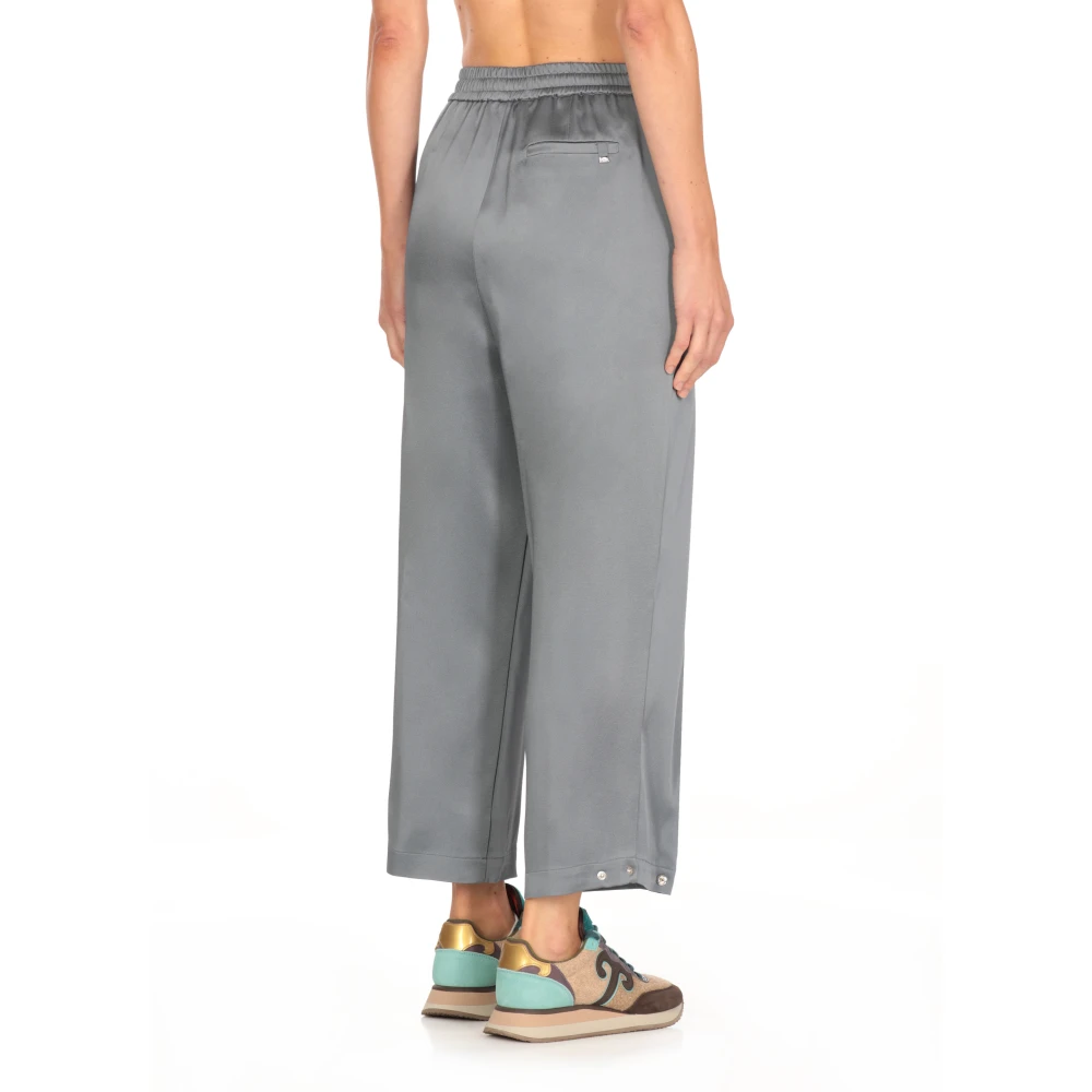 Herno Blauwe Satijnen Broek met Elastische Taille Blue Dames