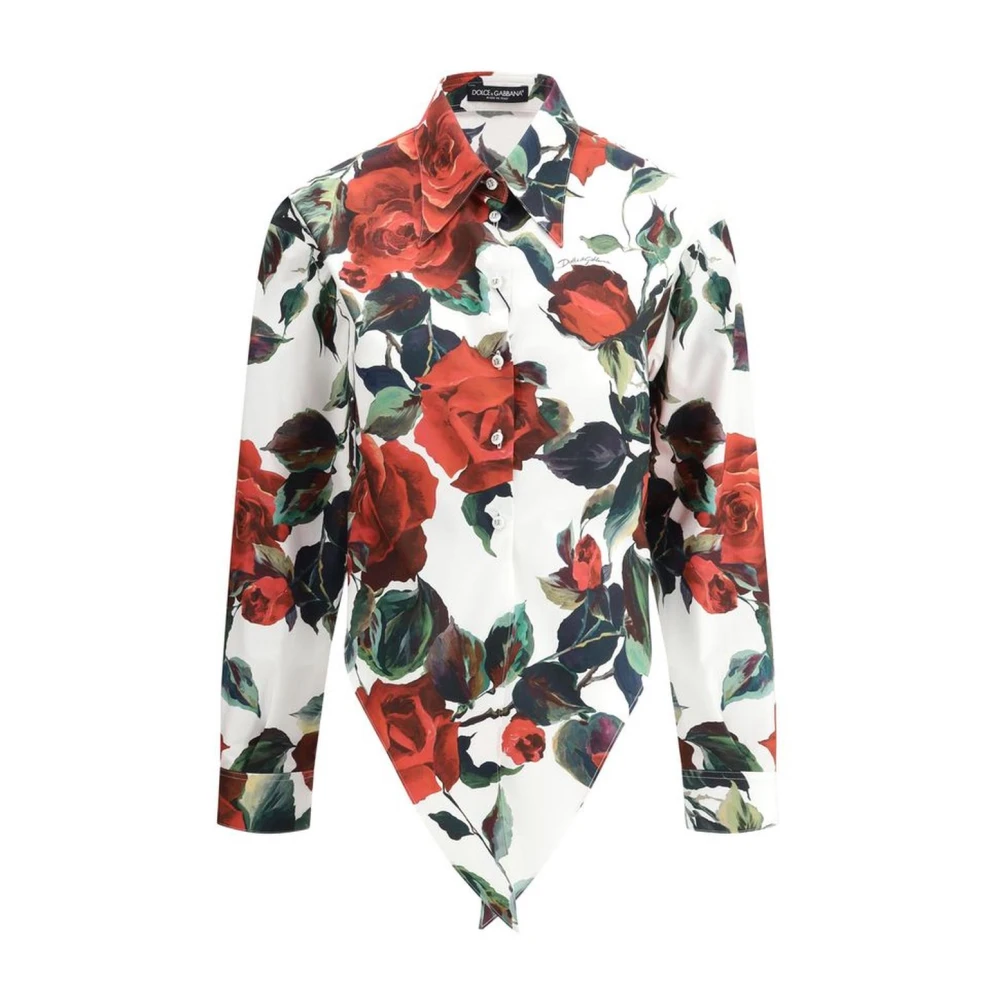 Dolce & Gabbana Bloemenprint Asymmetrische Shirt met Klassieke Kraag Multicolor Dames