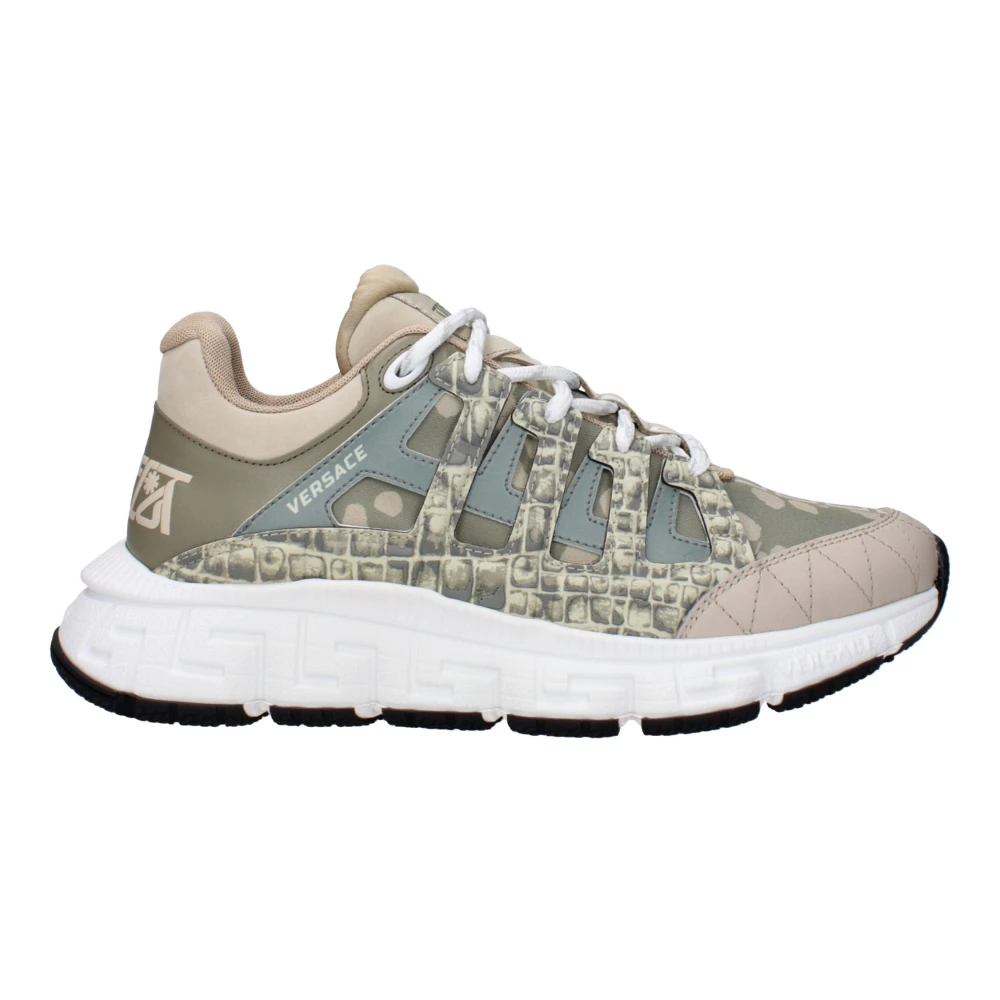 Versace Men's Multicolor Sneakers, 7 Uk, Green Fabric Low Tops Trainers
