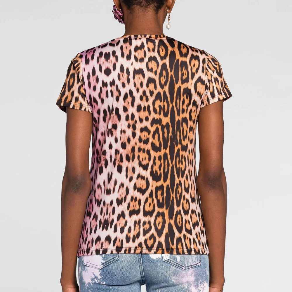 Roberto Cavalli Tweekleurig luipaardprint logo T-shirt Multicolor Dames