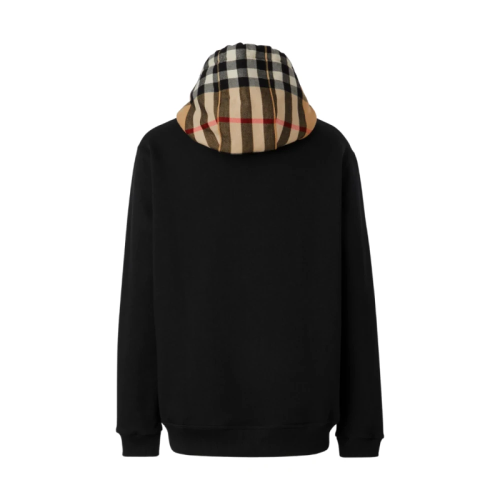 Burberry Samuel Zwarte Katoenen Hoodie met Beige Ruit Black Heren