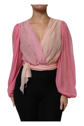 Rosa Sidens V-ringad Blus Topp