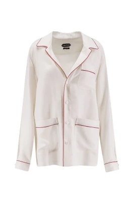 Silk Twill PJ-skjorta med passpoaler och ton-i-ton broderad logga