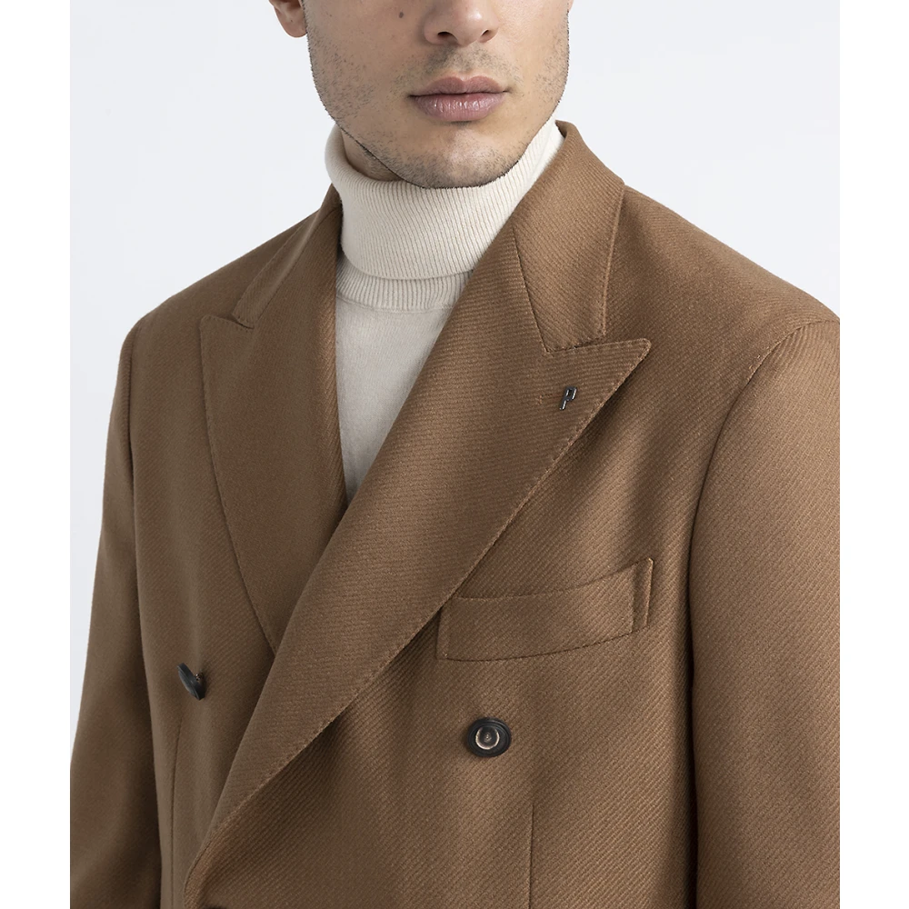 PESERICO Wollen en kasjmier double-breasted blazer Brown Heren