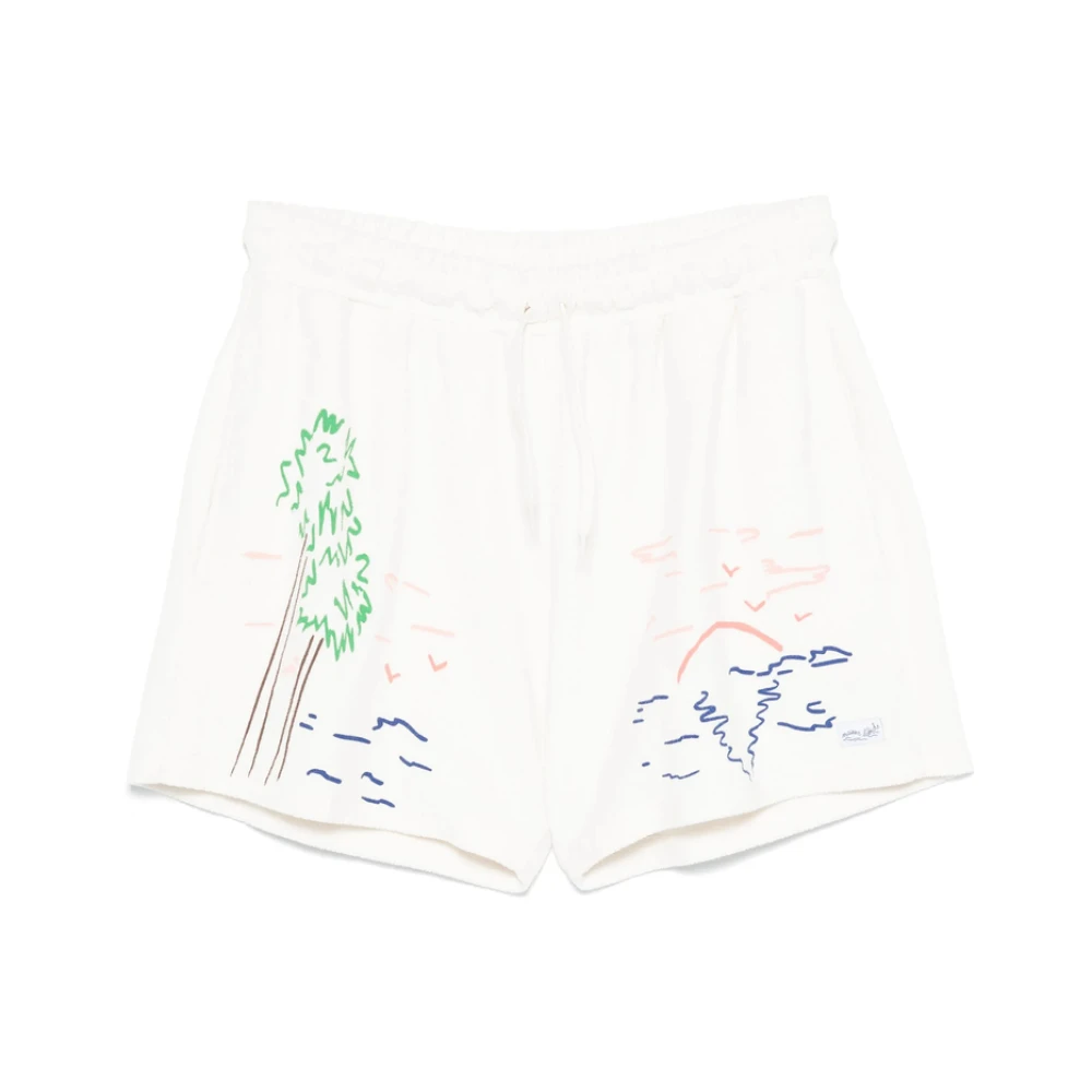 Maison Labiche Illustratie Print Elastische Taille Shorts White Heren