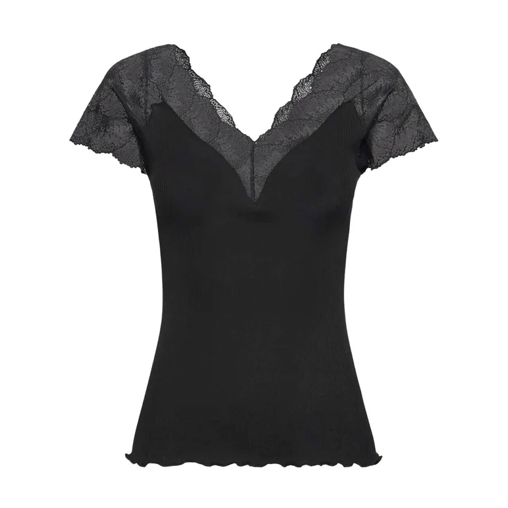Rosemunde Zijden Kant Top Korte Mouw Black Dames
