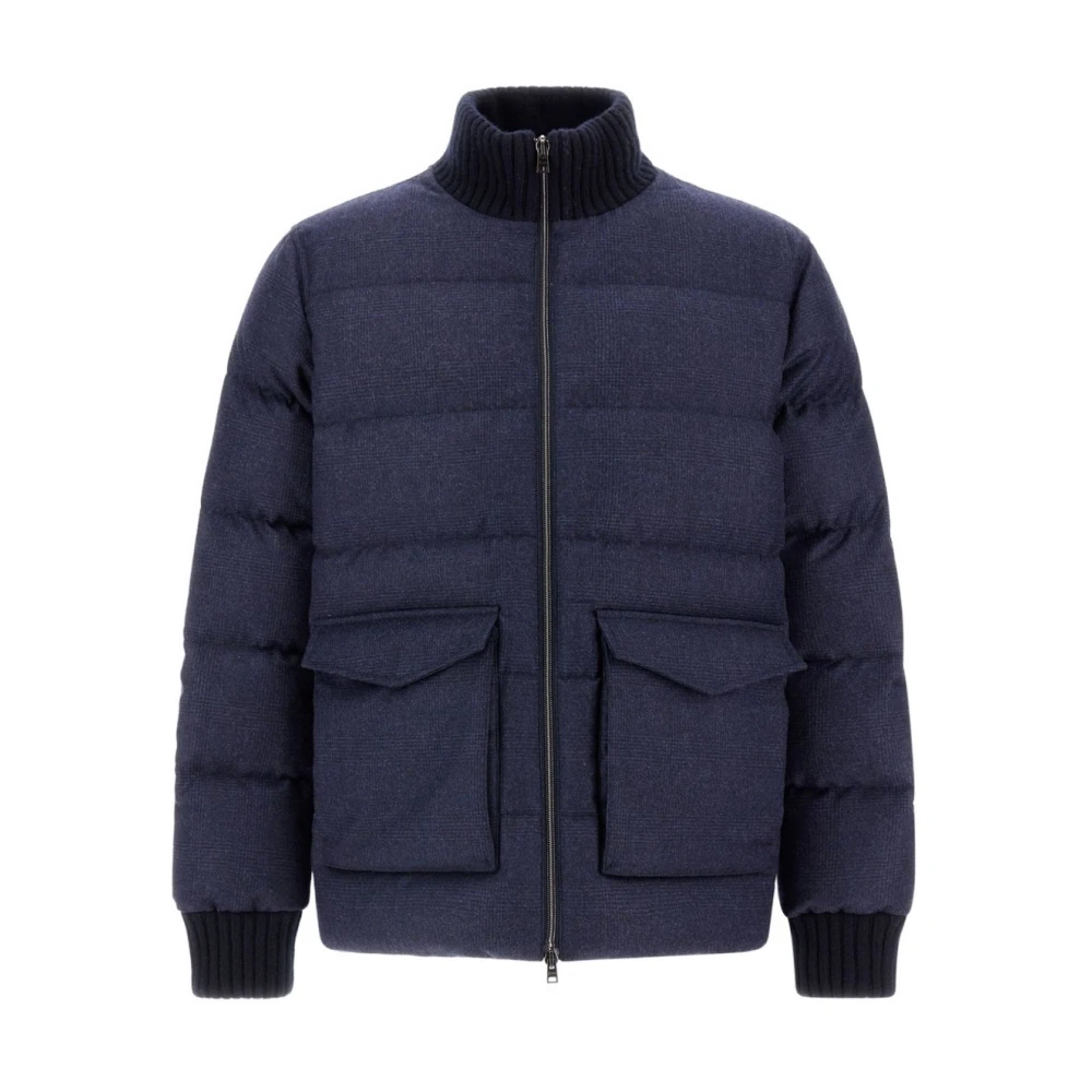 Herno Hombre Azul - Bomber De Lana Y Cachemira Con Diseño Príncipe De Gales - Jackets - L - Bomber De Lana Y Cachemira Con Diseño Príncipe De Gales