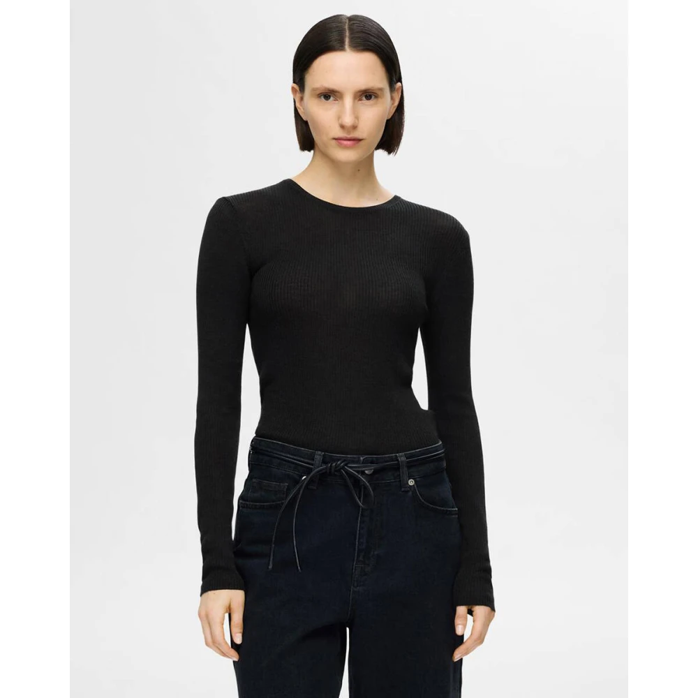 Selected Femme Gebreide Pullover O-Neck Sweater Black Dames