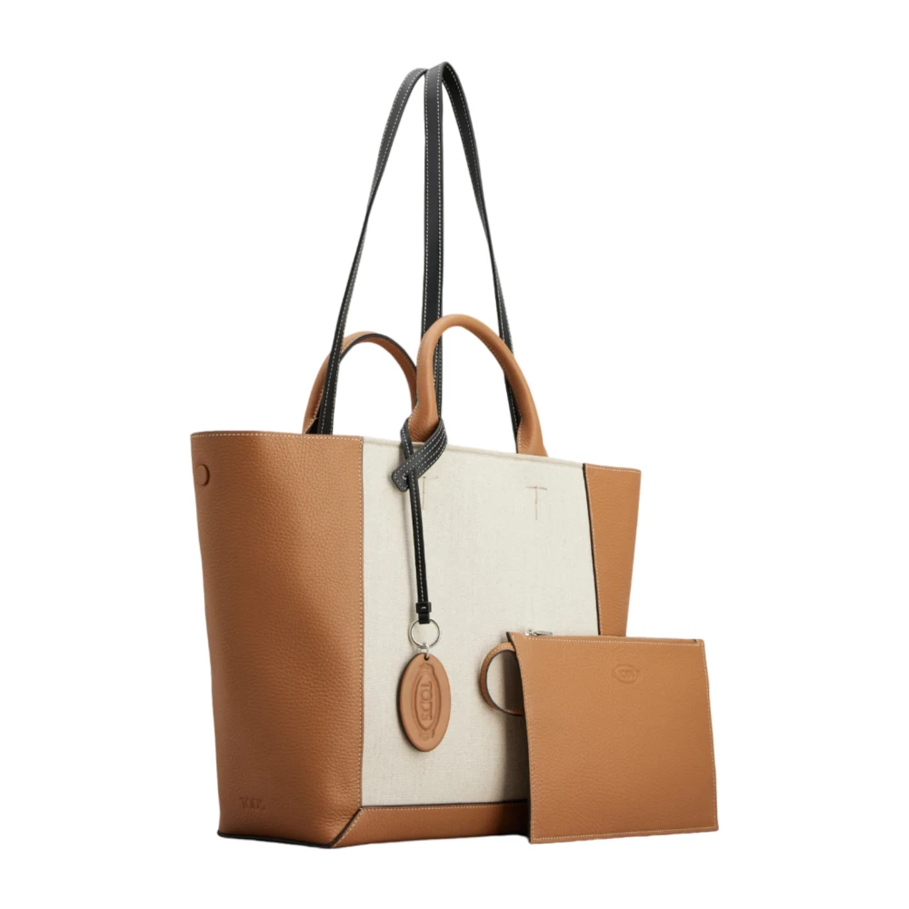 TOD'S Double Up Shopping Tas in Leer en Canvas Multicolor Dames