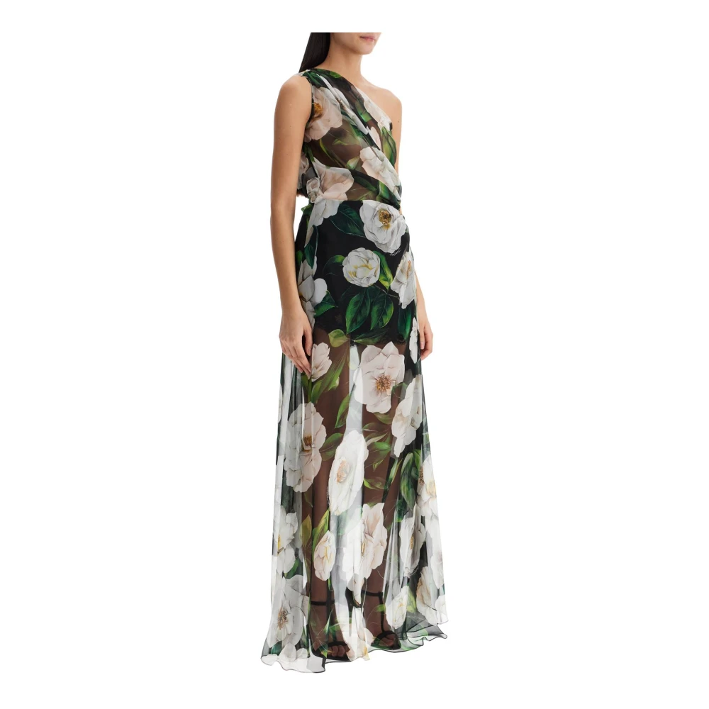 Dolce & Gabbana Bloemige zijden jurk met één schouder Multicolor Dames