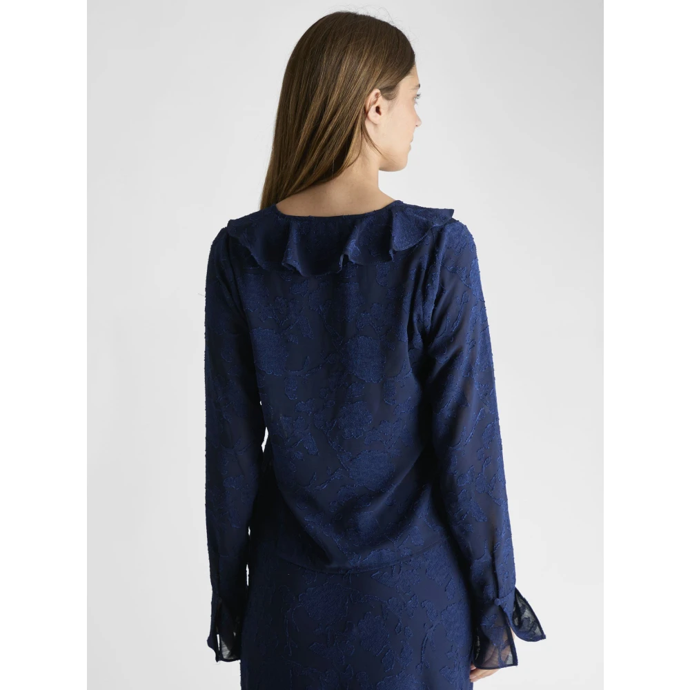 NEO NOIR Burnout Blouse met Ruffle Detail Blue Dames