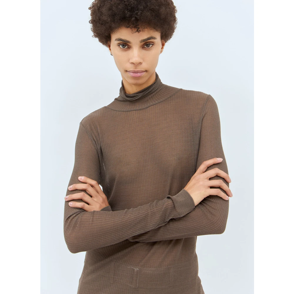 Lemaire Geribbelde High Neck Top Brown Dames