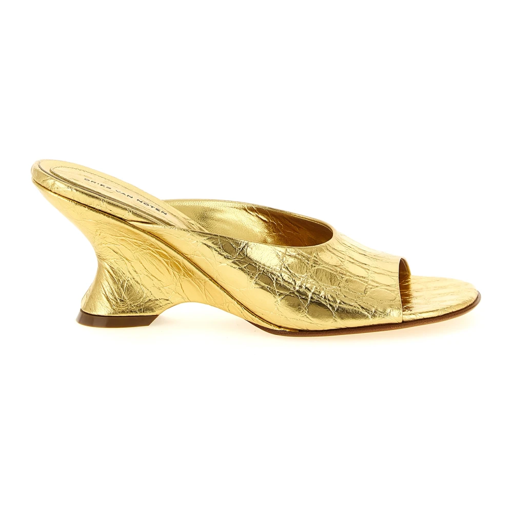 Dries Van Noten Women's Yellow Laminated Embossed Leather Mules