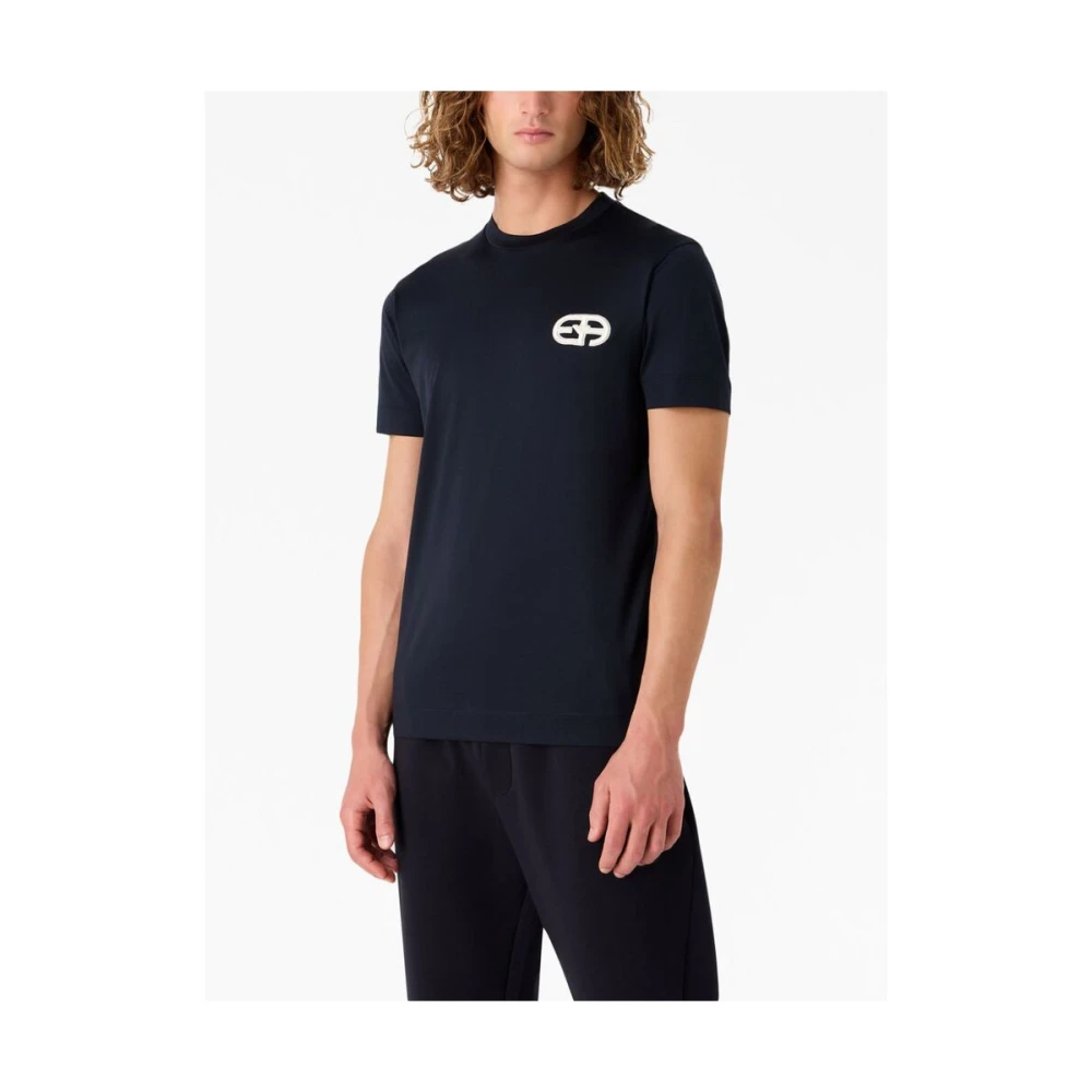 Emporio Armani Navy Blue Logo Patch T-shirt Blue Heren
