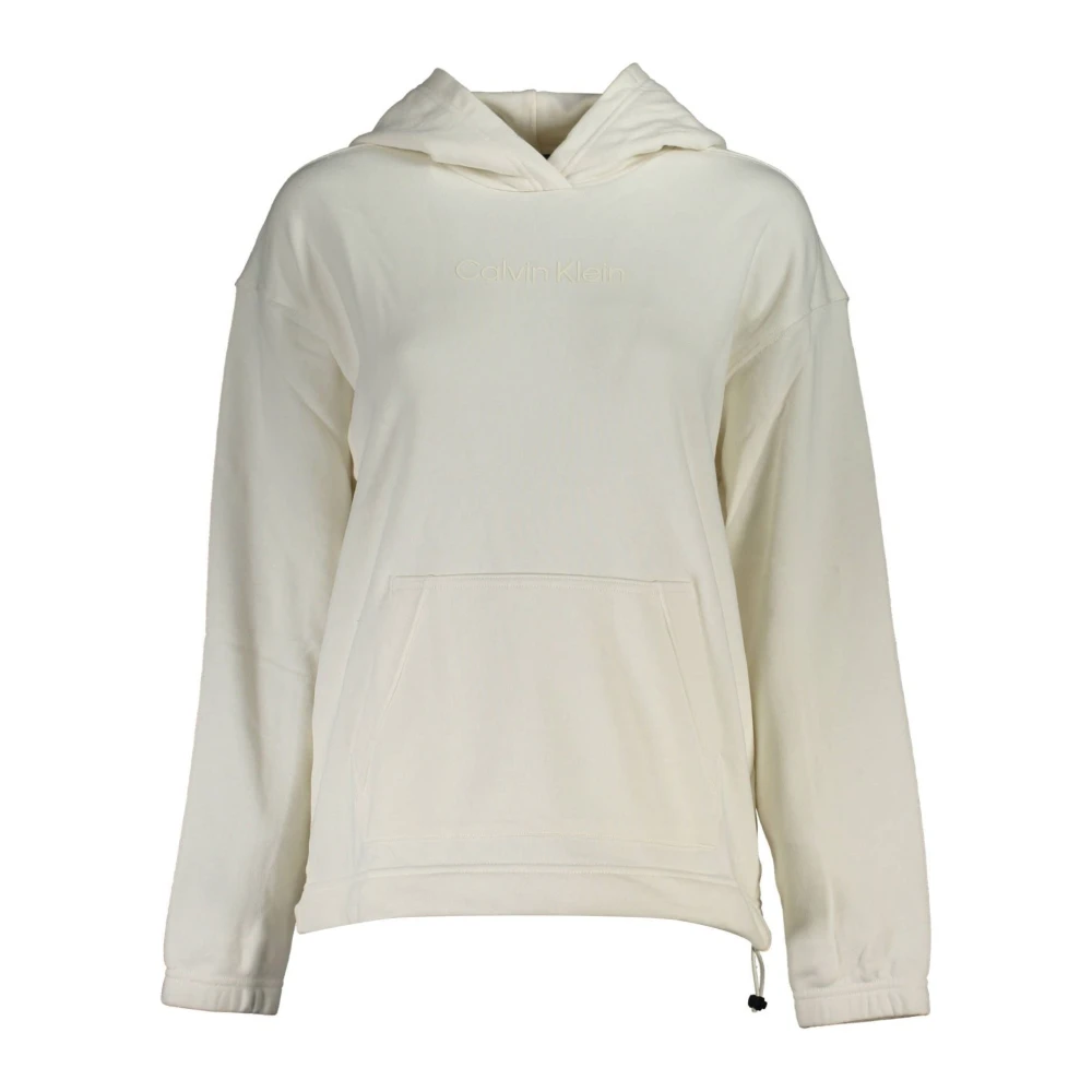 Calvin Klein Women's Beige Hoodies, L, White Hooded Sweatshirt With Central Pocket