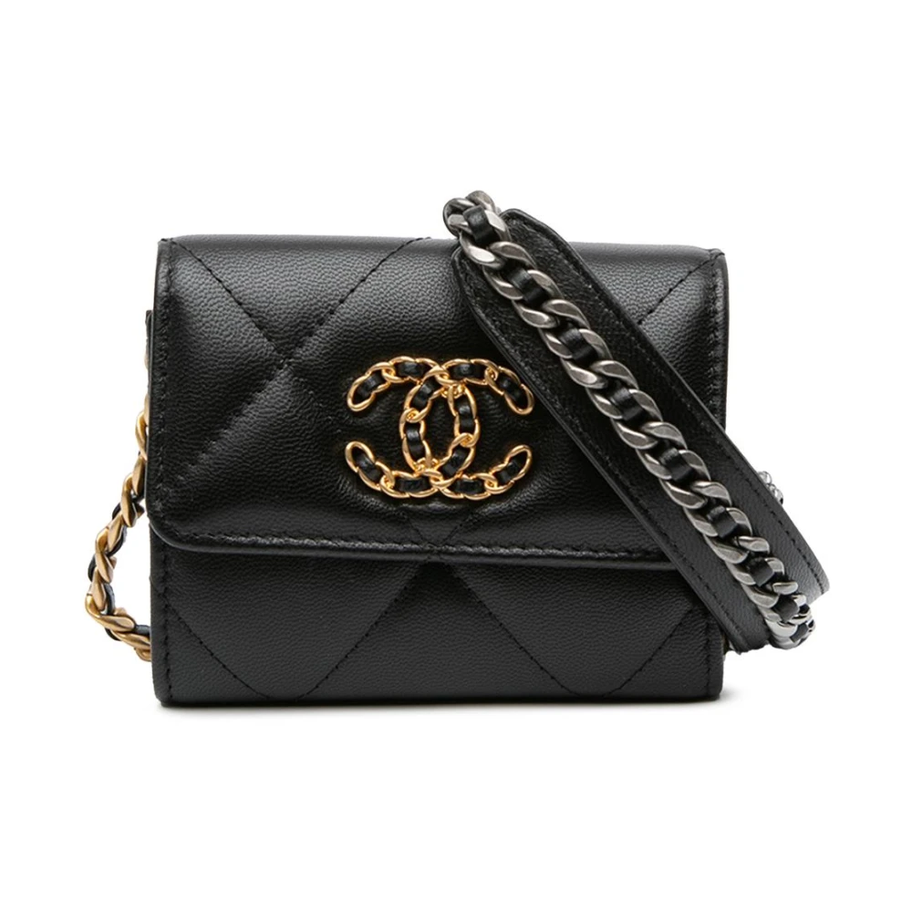 Chanel Vintage Women's Black Pre-Owned Chain Detail Wallet