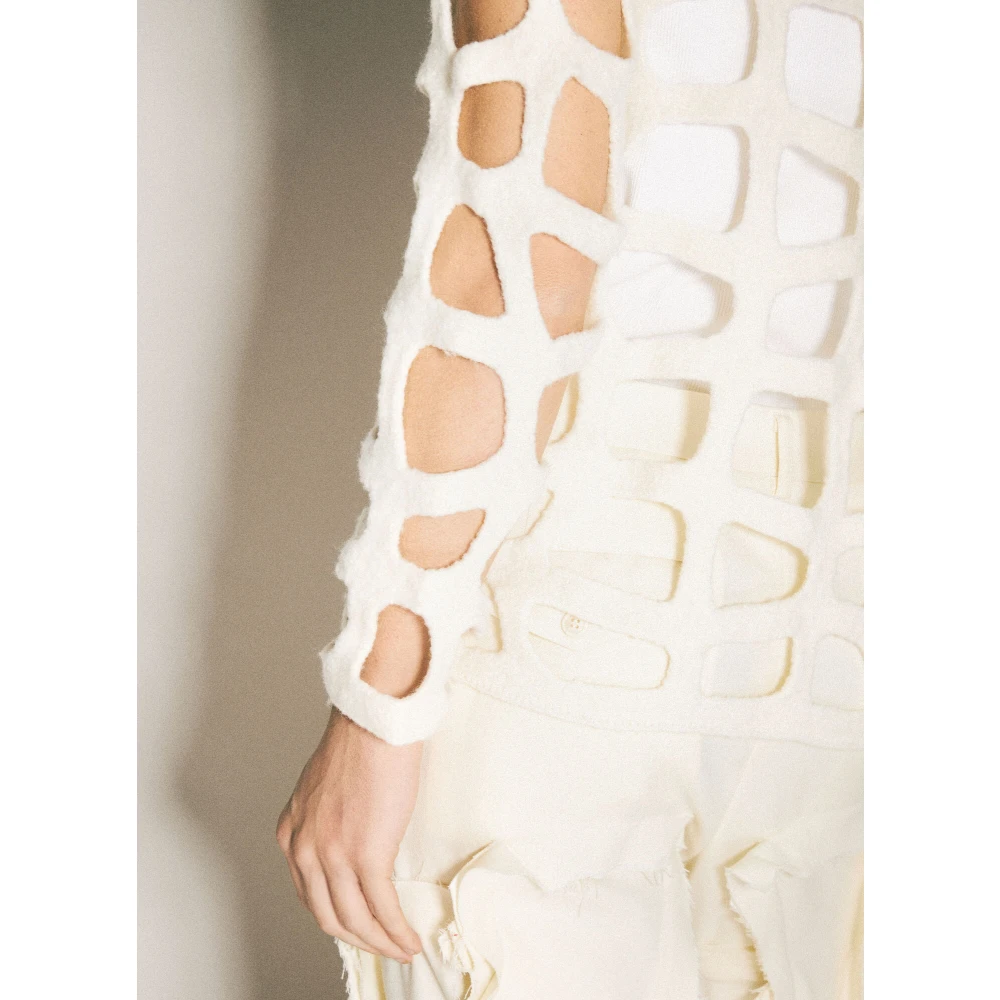Comme des Garçons Geborstelde Wol Geperforeerde Trui Beige Heren