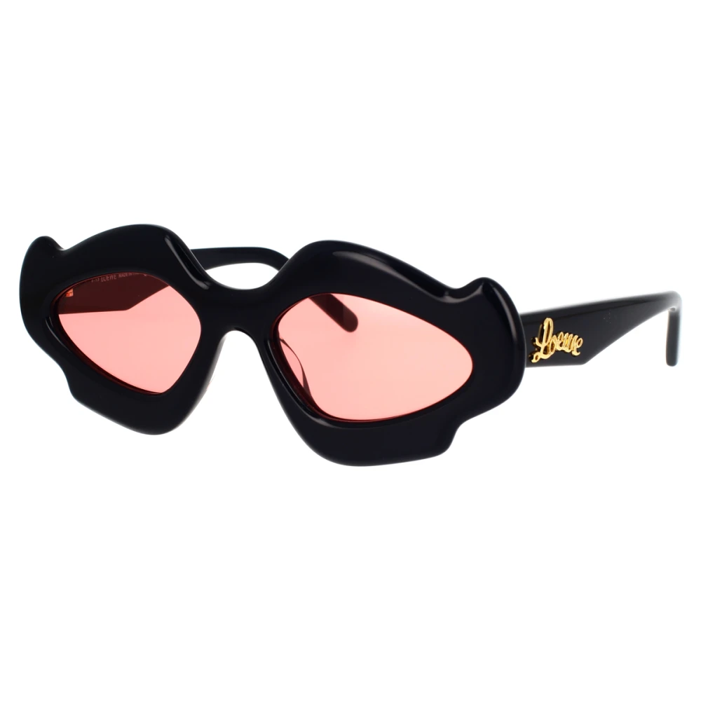 Loewe Geometriska solglasögon med unikt svart acetatram och rosa organiska linser Black, Dam