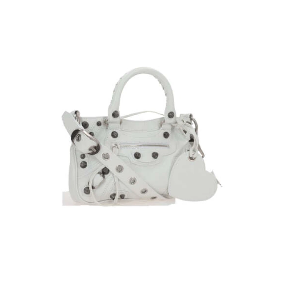 Balenciaga Studded Leren Tote Tas met Afneembare Schouderband White Dames