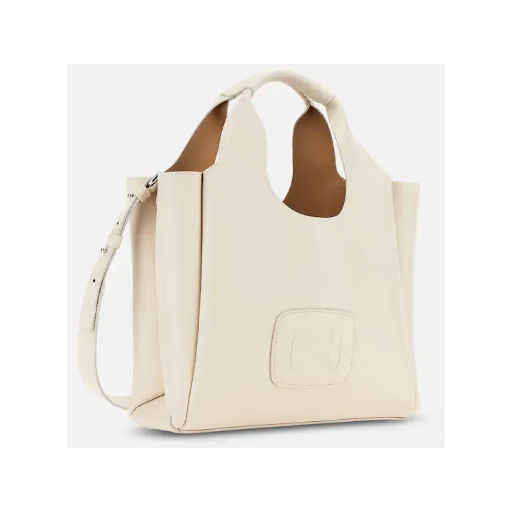 Hogan Gestructureerde leren boodschappentas met H Beige Dames