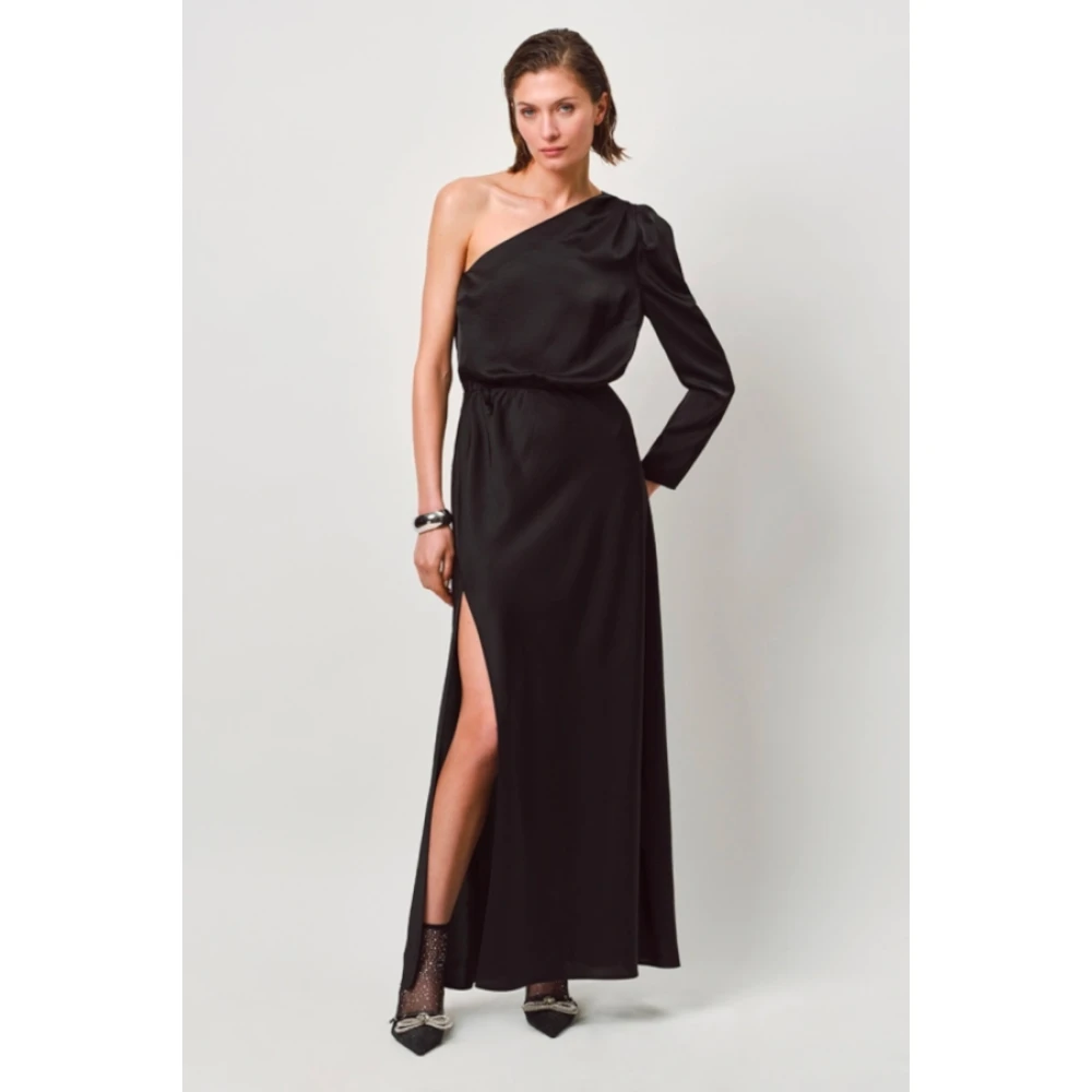 Dante 6 Zwarte Off-Shoulder Avondjurk met Split Black Dames