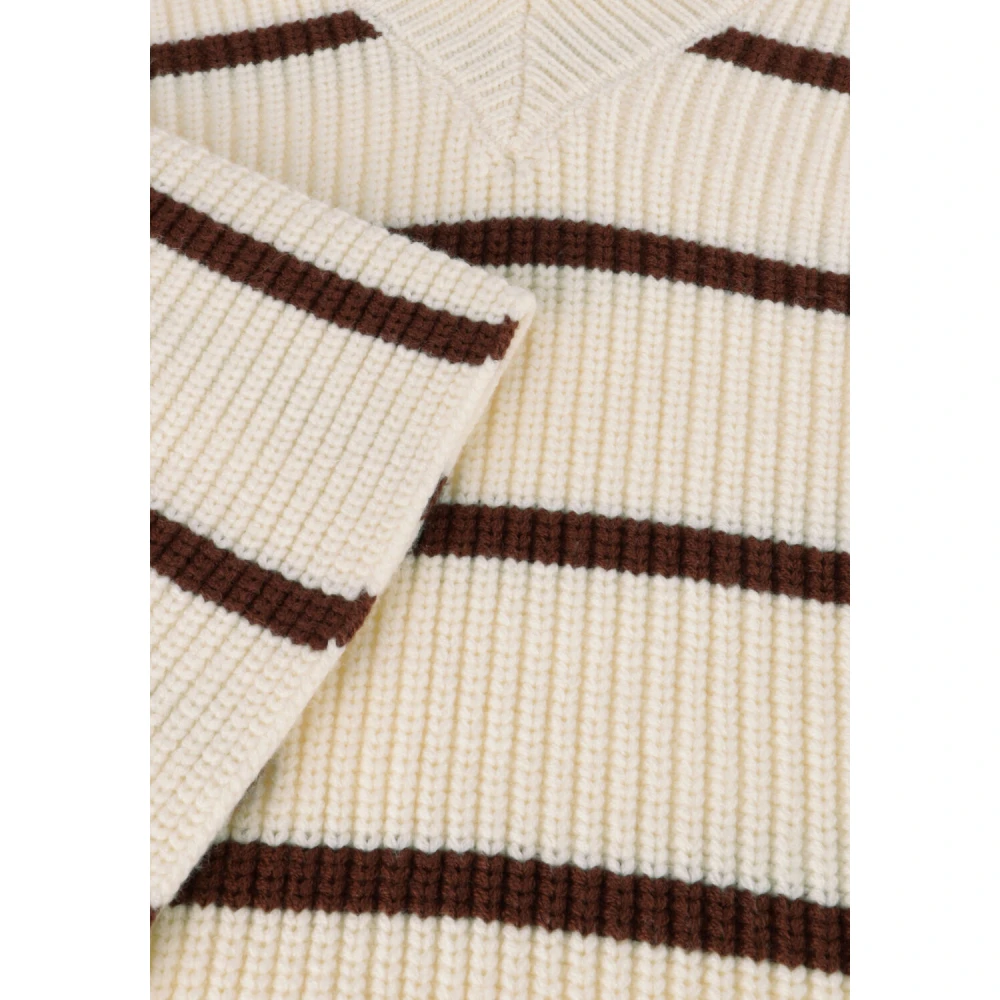 Gestuz V-hals Pullover met Bruine Strepen Beige Dames