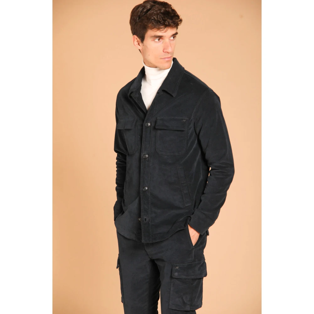 Mason's Fluweel Effect Slim Fit Winter Overshirt Blue Heren