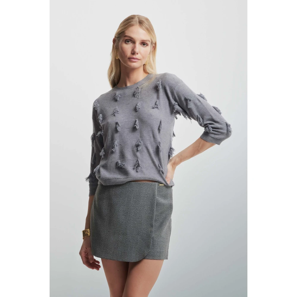 Kocca Charming Fringed Crew Neck Jumper Gray Dames