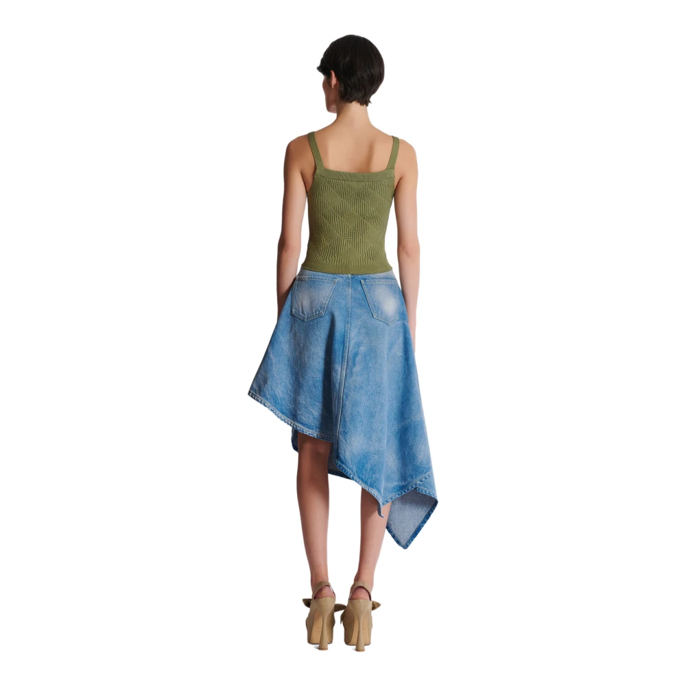 Balmain Cropped top in gingham openwork knit Green Dames
